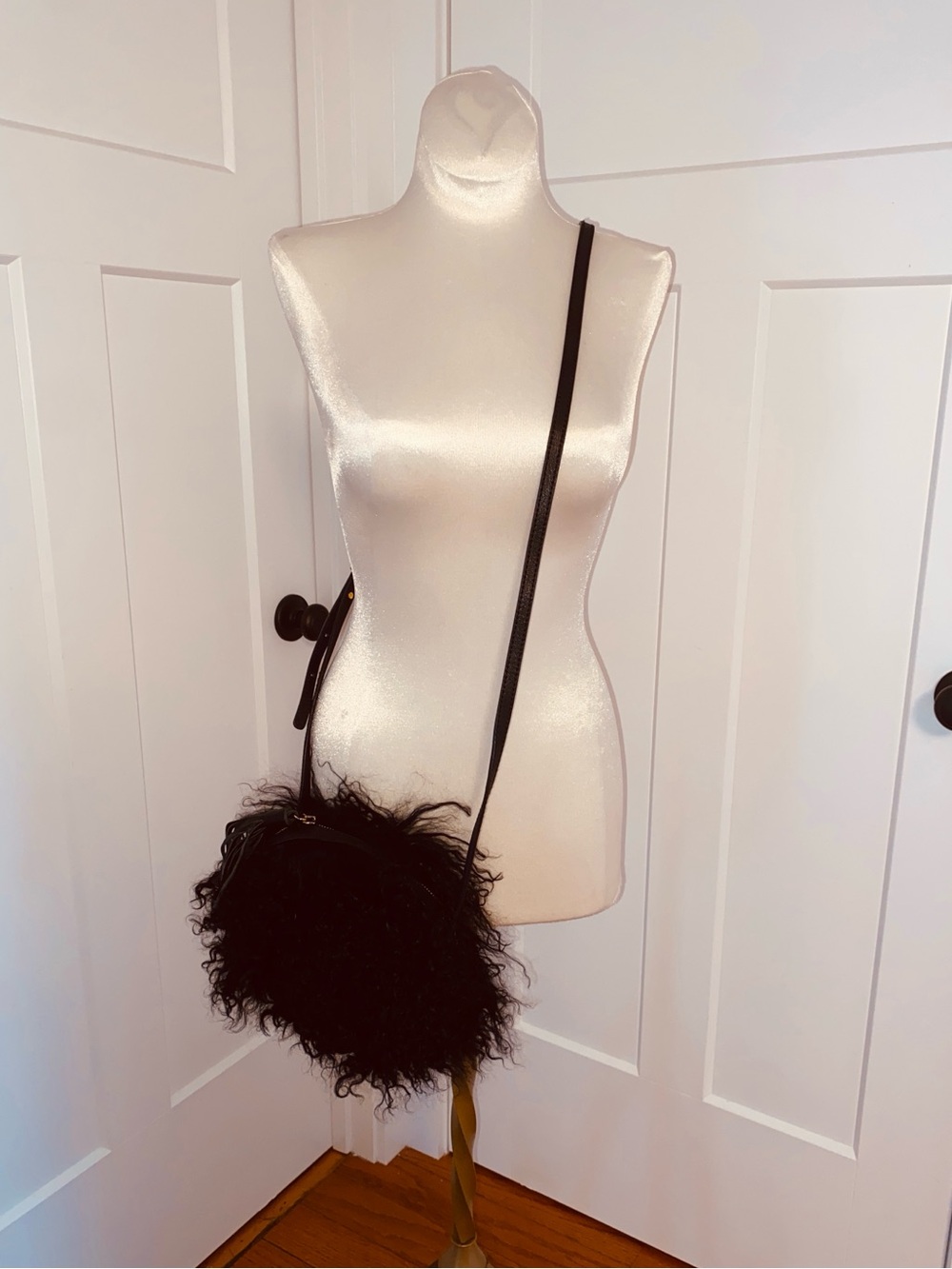 Ugg Mongolian fur Pom Pom crossbody bag black